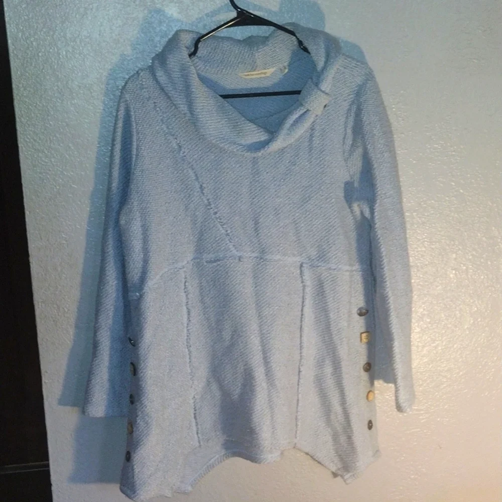 Light Blue Soft Surroundings Oversized Sweater with Button Detail M
